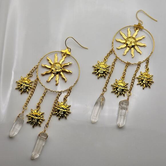 Golden Sun Quartz Crystal Earrings - Picture 3 of 4